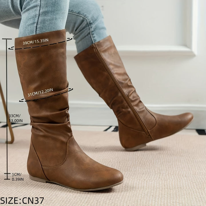 Coretta | Women's Knee High Black Slouchy Flat Heel Boots