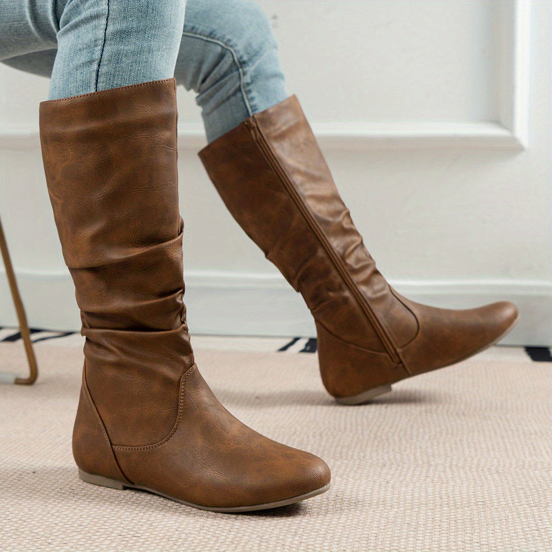 Coretta | Women's Knee High Black Slouchy Flat Heel Boots