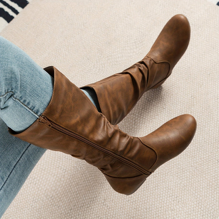 Coretta | Women's Knee High Black Slouchy Flat Heel Boots