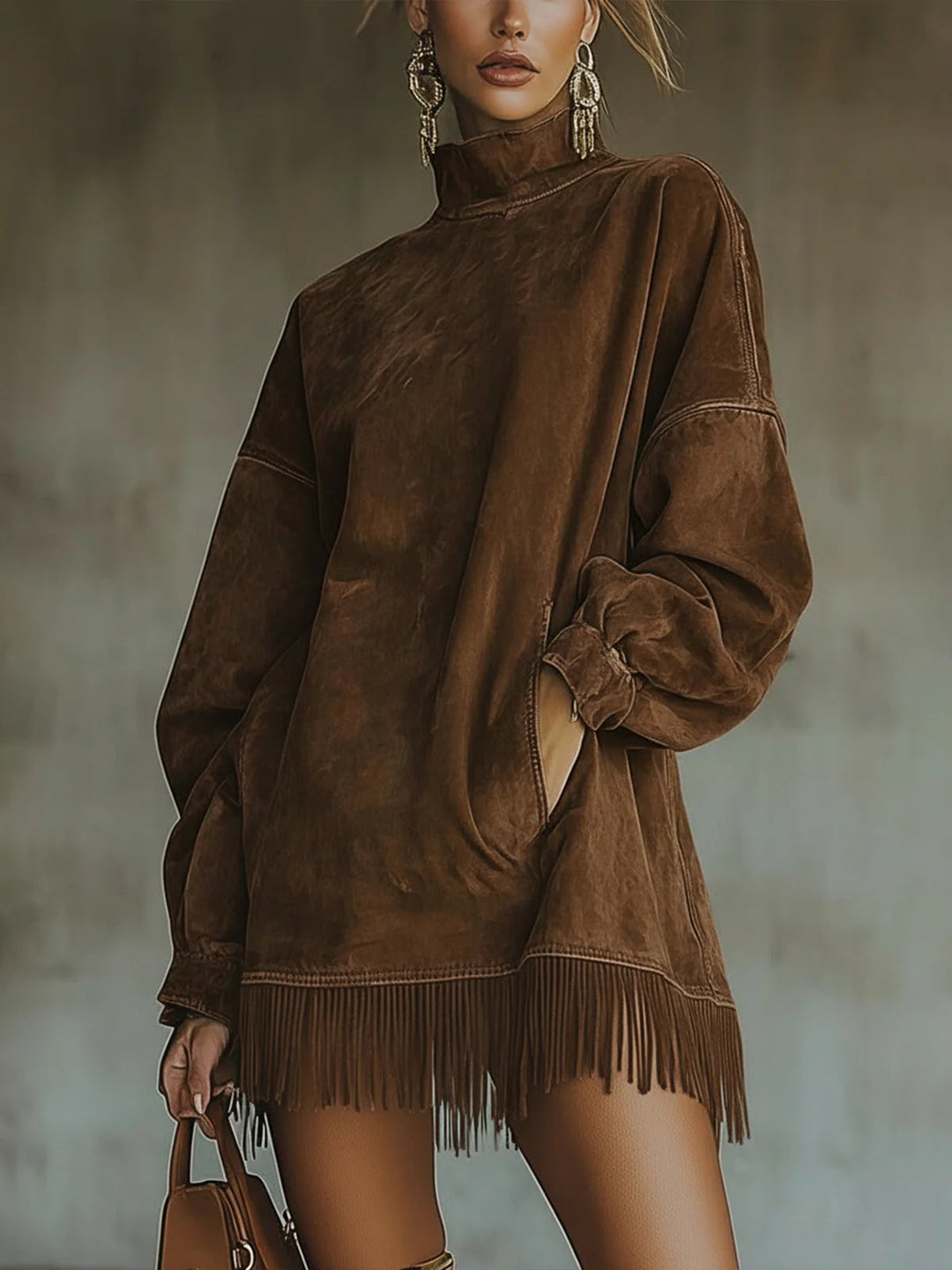 Laurie | Autumn Sweater Mini Dress with Knit Mock Neck