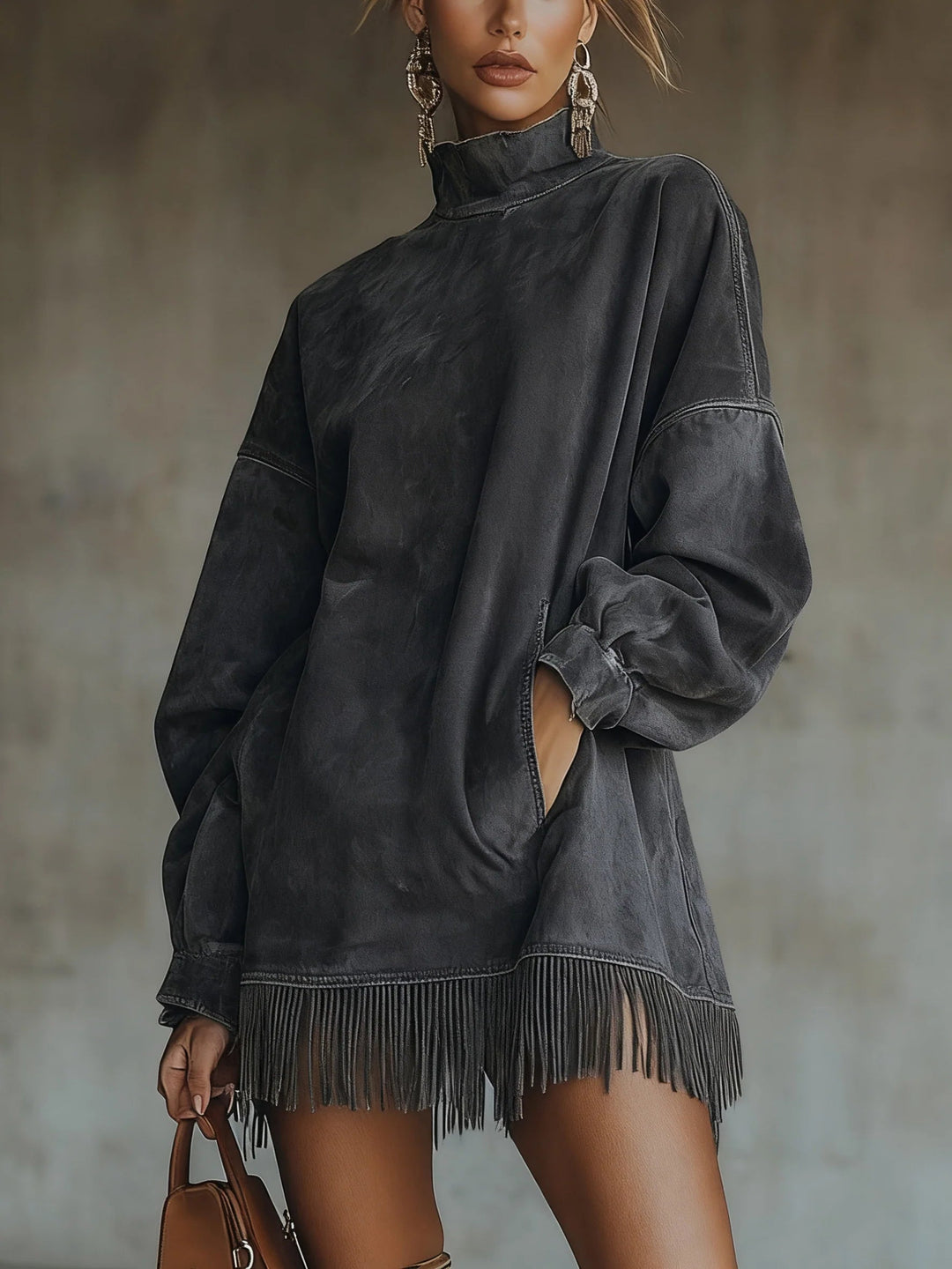Laurie | Autumn Sweater Mini Dress with Knit Mock Neck