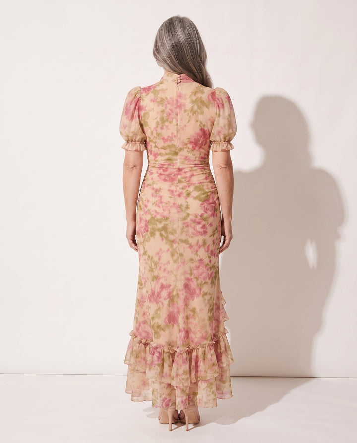 Bernice | Floral Print Puff Sleeve Ruffle Autumn Maxi Dress