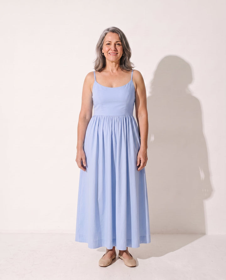 Mandy | Autumn Strappy Scoop Neck Evening Midi Dress