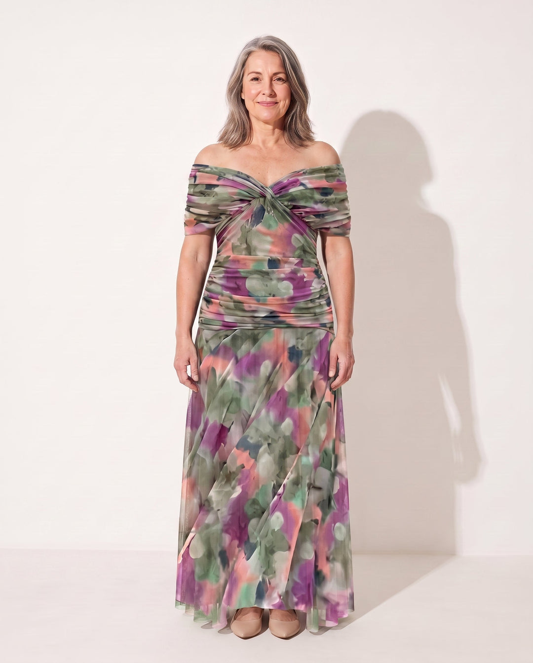 Marta | Bebe Off Shoulder Ruched Autumn Evening Dress