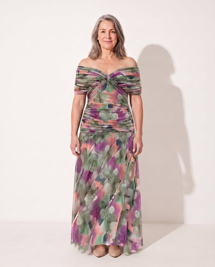 Marta | Bebe Off Shoulder Ruched Autumn Evening Dress