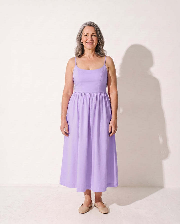 Mandy | Autumn Strappy Scoop Neck Evening Midi Dress