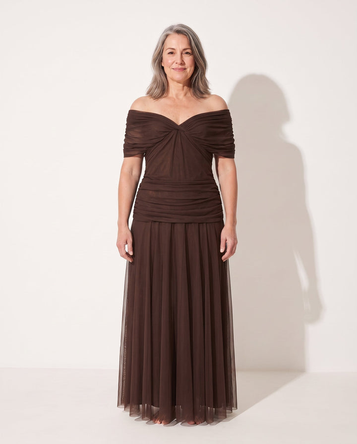 Marta | Bebe Off Shoulder Ruched Autumn Evening Dress