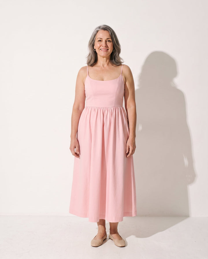 Mandy | Autumn Strappy Scoop Neck Evening Midi Dress