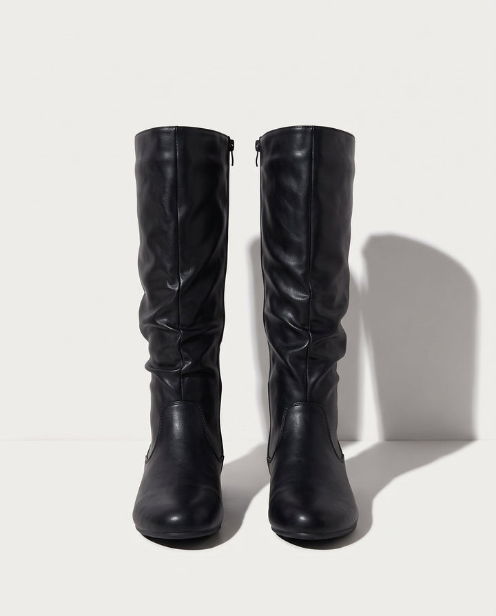 Coretta | Women's Knee High Black Slouchy Flat Heel Boots