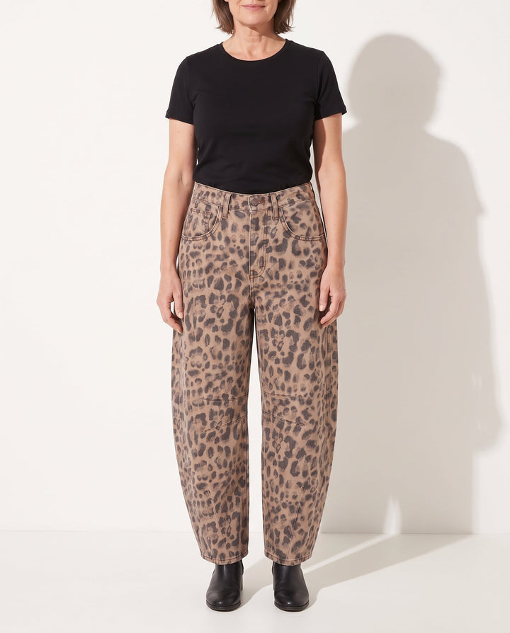 Meril | Women's Wide Leg High Waist Leopard Print Denim Pants