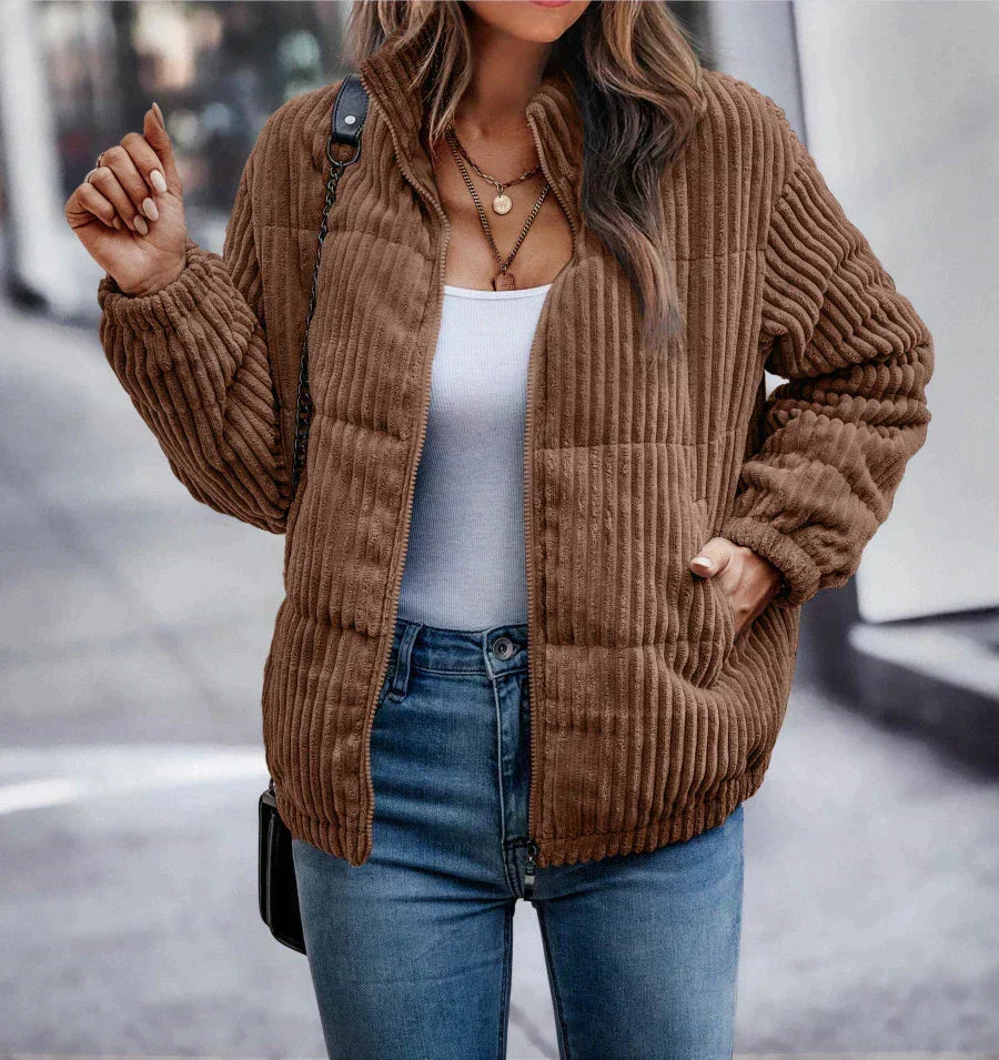 Madisyn | Women's Ribbed Puffer Jacket with Stand Collar and Side Pockets