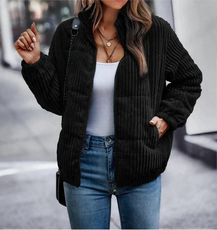 Madisyn | Women's Ribbed Puffer Jacket with Stand Collar and Side Pockets