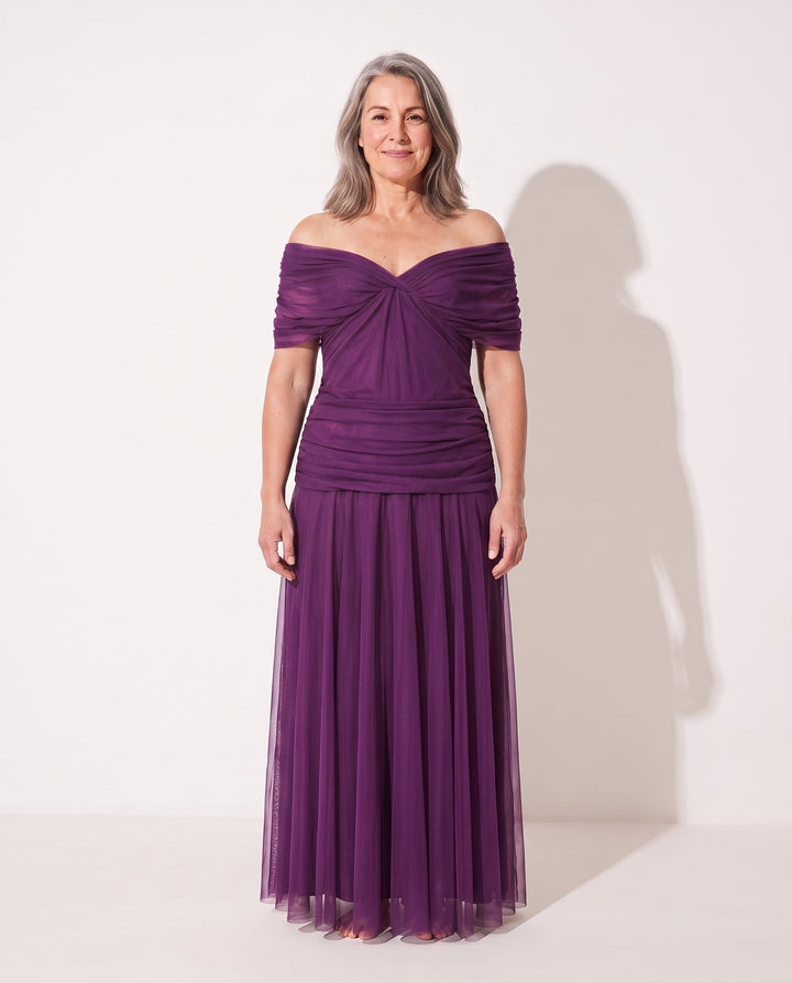 Marta | Bebe Off Shoulder Ruched Autumn Evening Dress