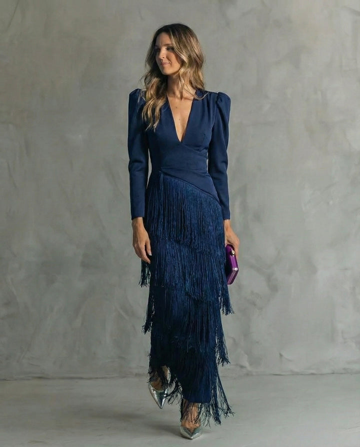 Gabriela | Elegant Dress with Fringe Sleeves