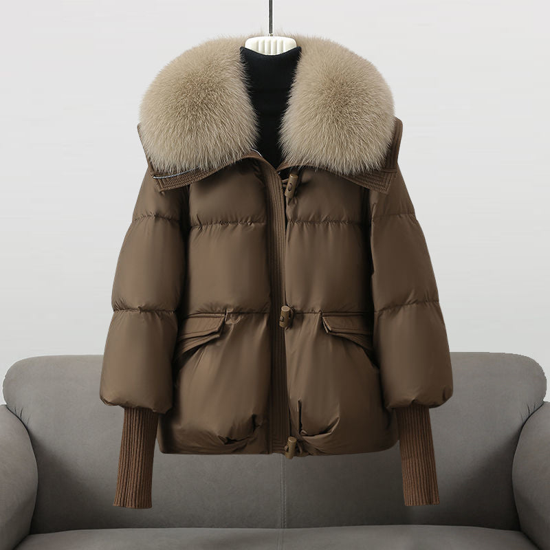Promise | Women's Cropped Puffer Jacket with Fur Collar and Knit Cuffs
