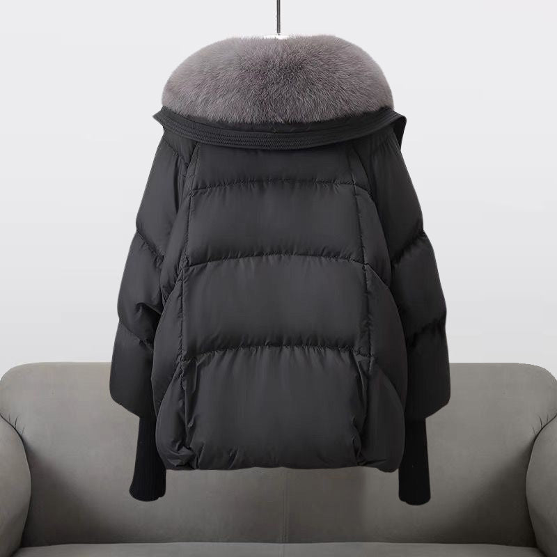 Promise | Women's Cropped Puffer Jacket with Fur Collar and Knit Cuffs