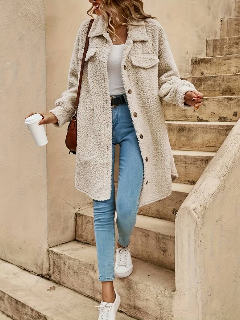 Melany | Women's Oversized Teddy Coat with Chest Pockets