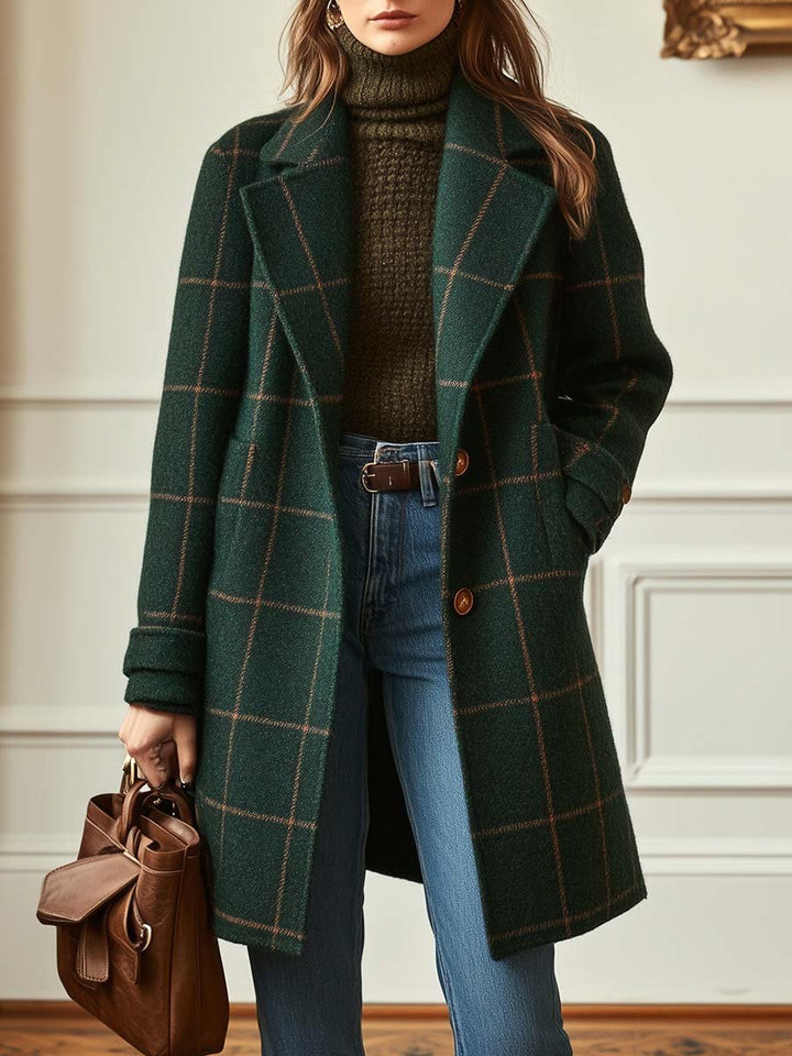 Freya | Women's Retro Lapel Plaid Tweed Coat