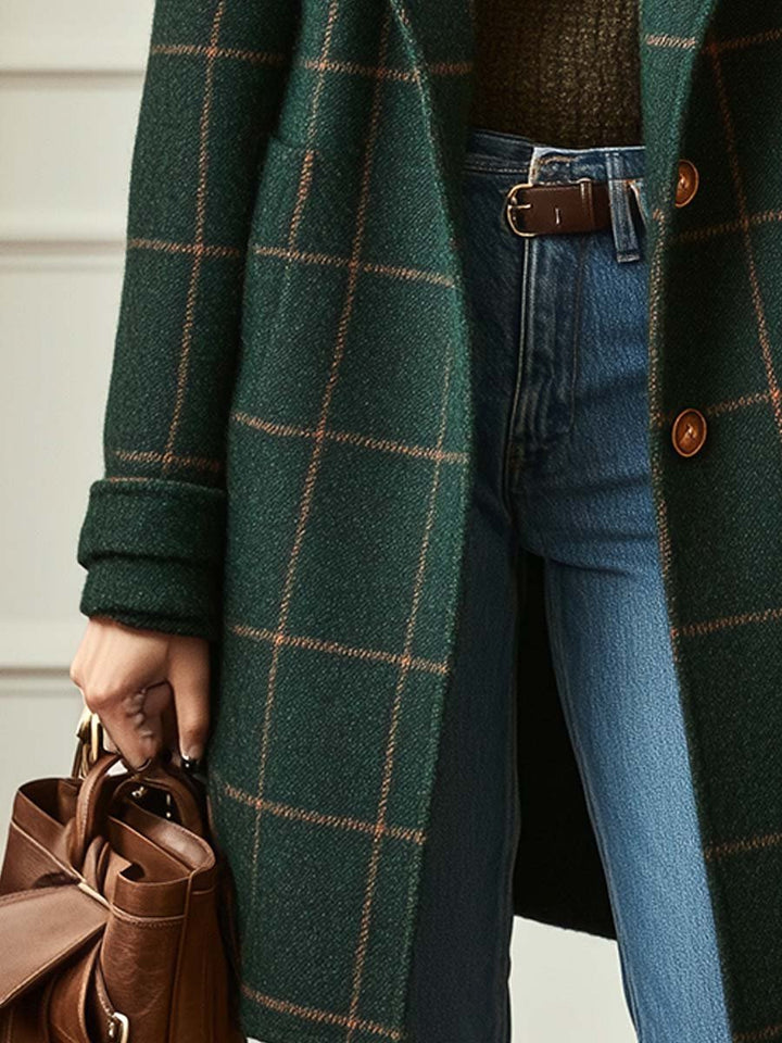 Freya | Women's Retro Lapel Plaid Tweed Coat