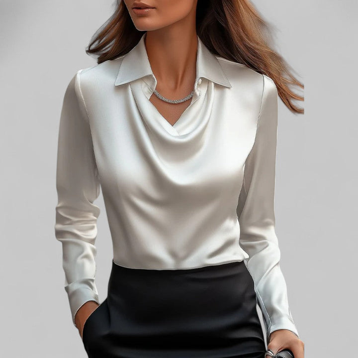 Jasmine | Elegant satin blouse with a cowl neckline for women