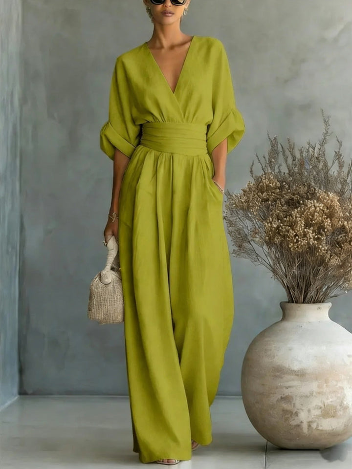 Davina | Deep V-Neck Elegant Wide-Leg Autumn Jumpsuit
