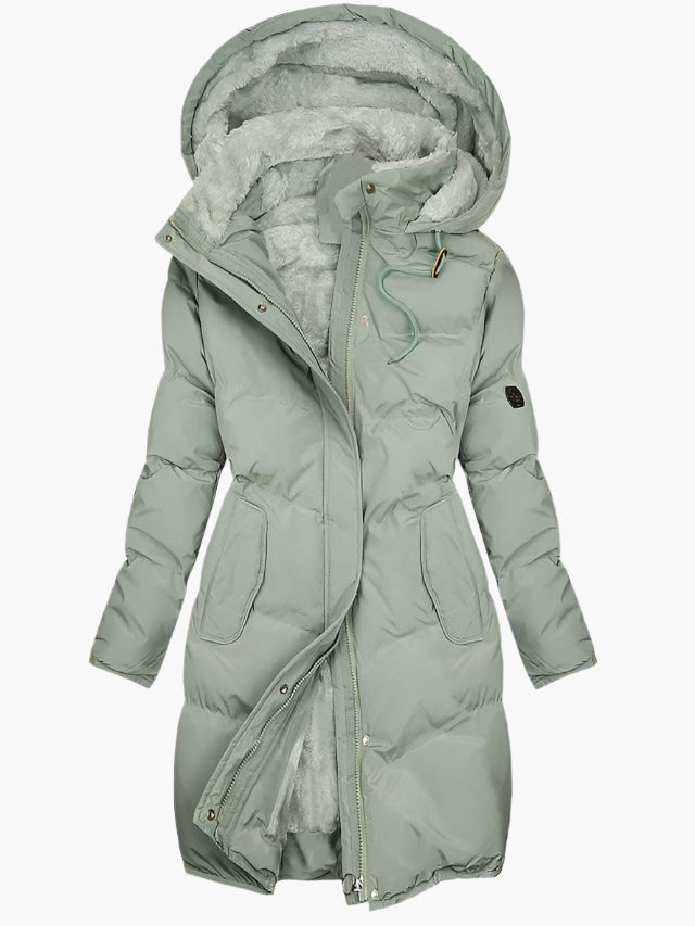 Queen | Women’s long winter coat with hood and faux fur