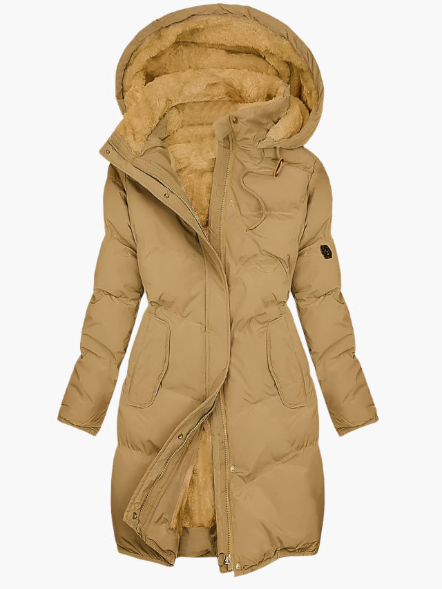 Queen | Women’s long winter coat with hood and faux fur