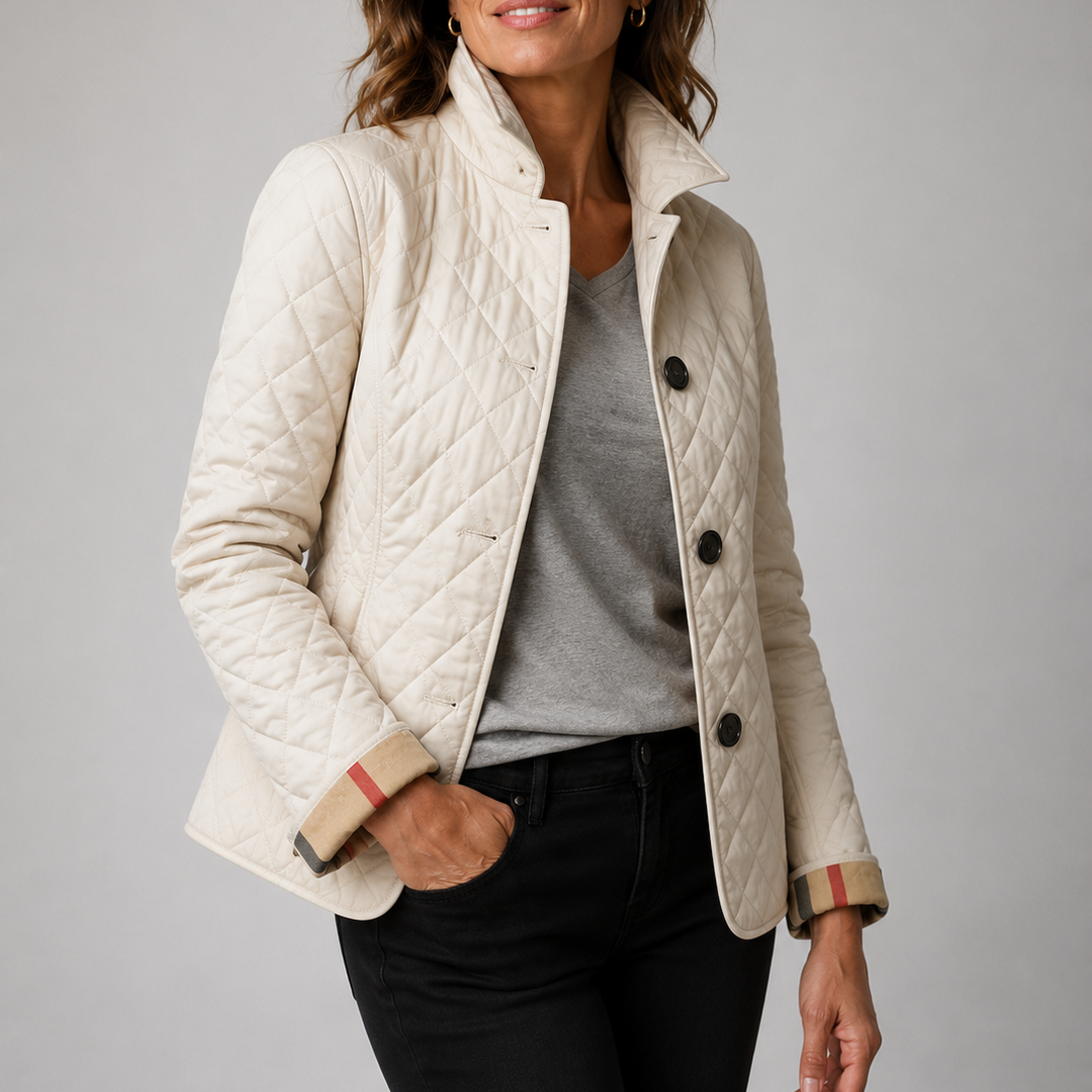 Chelsea | Women's Classic Diamond Quilted Jacket with Check Cuff Lining