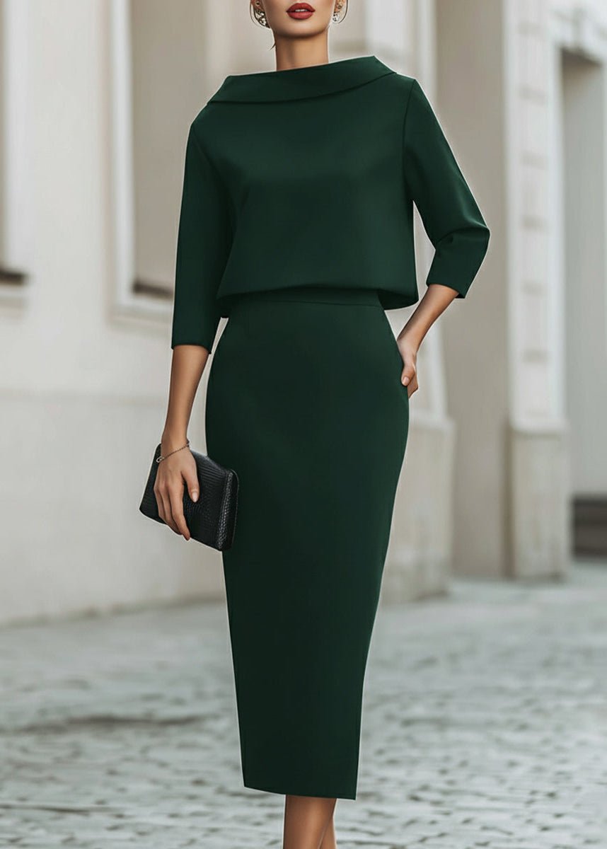 Madeline | Elegant Two-Piece Set With Boat Neck Top and Midi Skirt