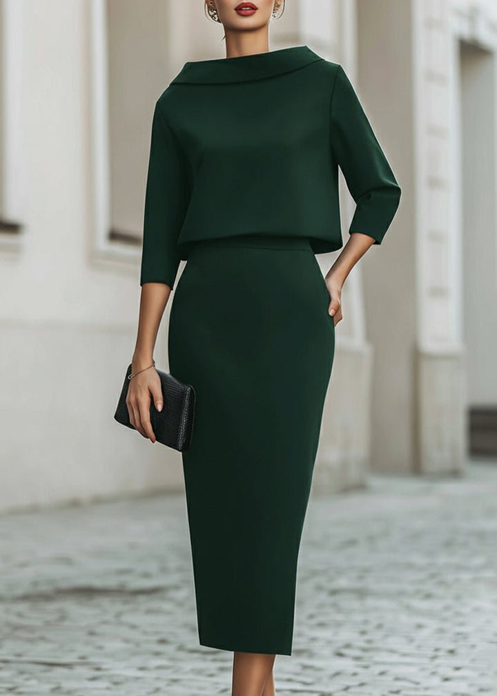 Madeline | Elegant Two-Piece Set With Boat Neck Top and Midi Skirt