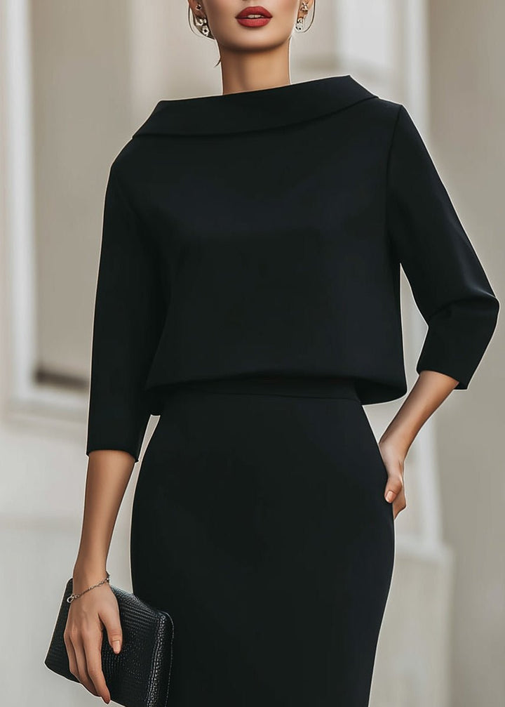 Madeline | Elegant Two-Piece Set With Boat Neck Top and Midi Skirt