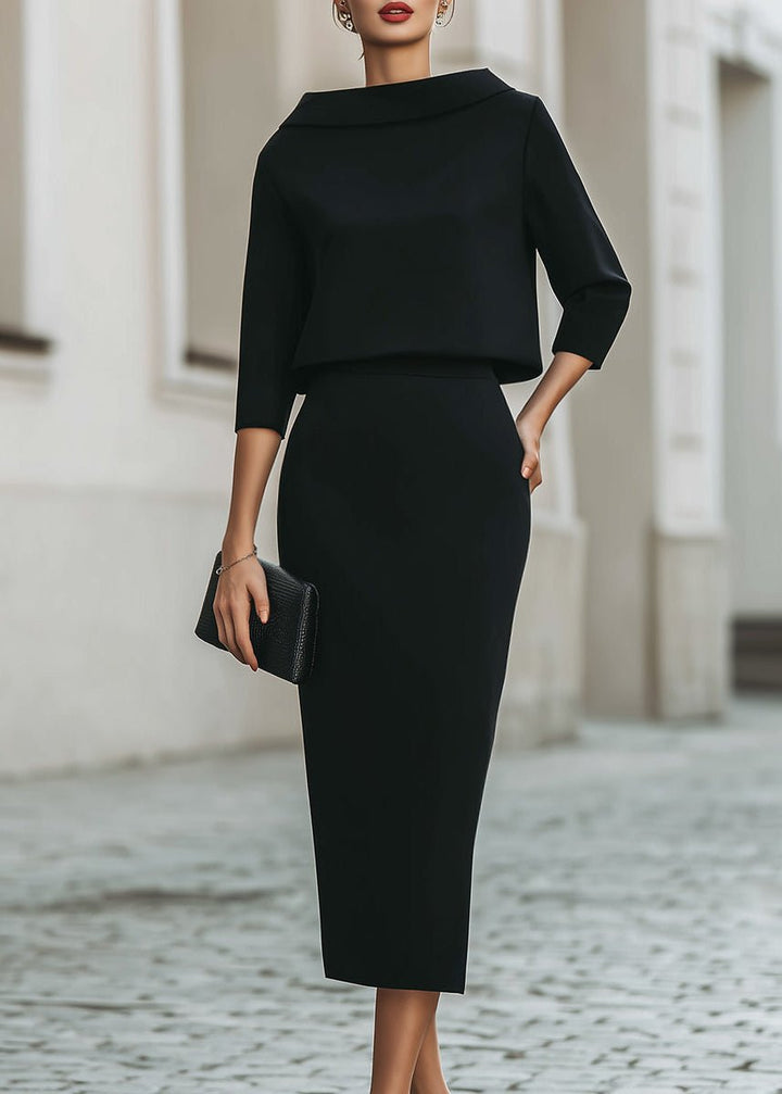 Madeline | Elegant Two-Piece Set With Boat Neck Top and Midi Skirt