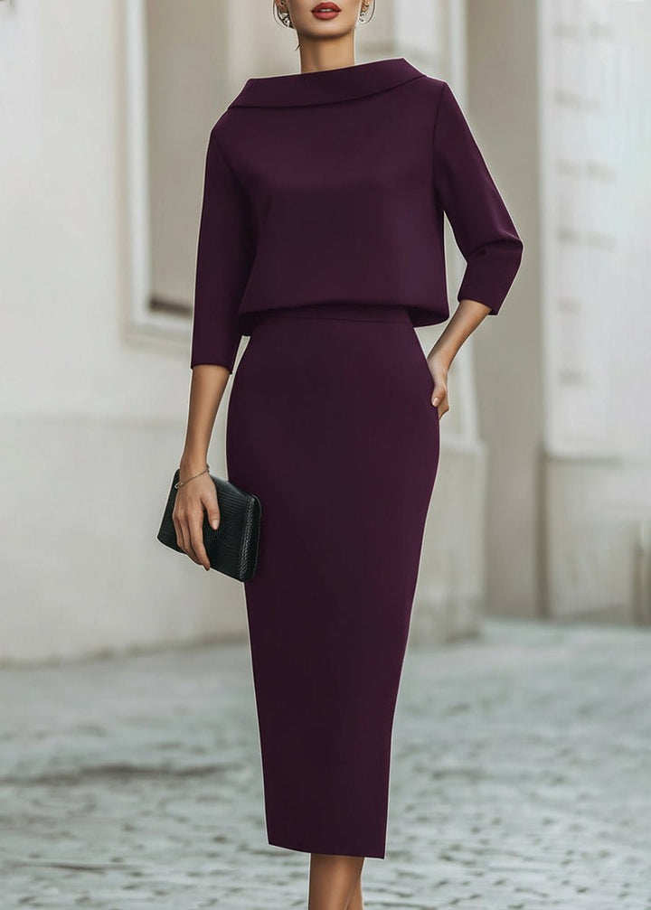 Madeline | Elegant Two-Piece Set With Boat Neck Top and Midi Skirt