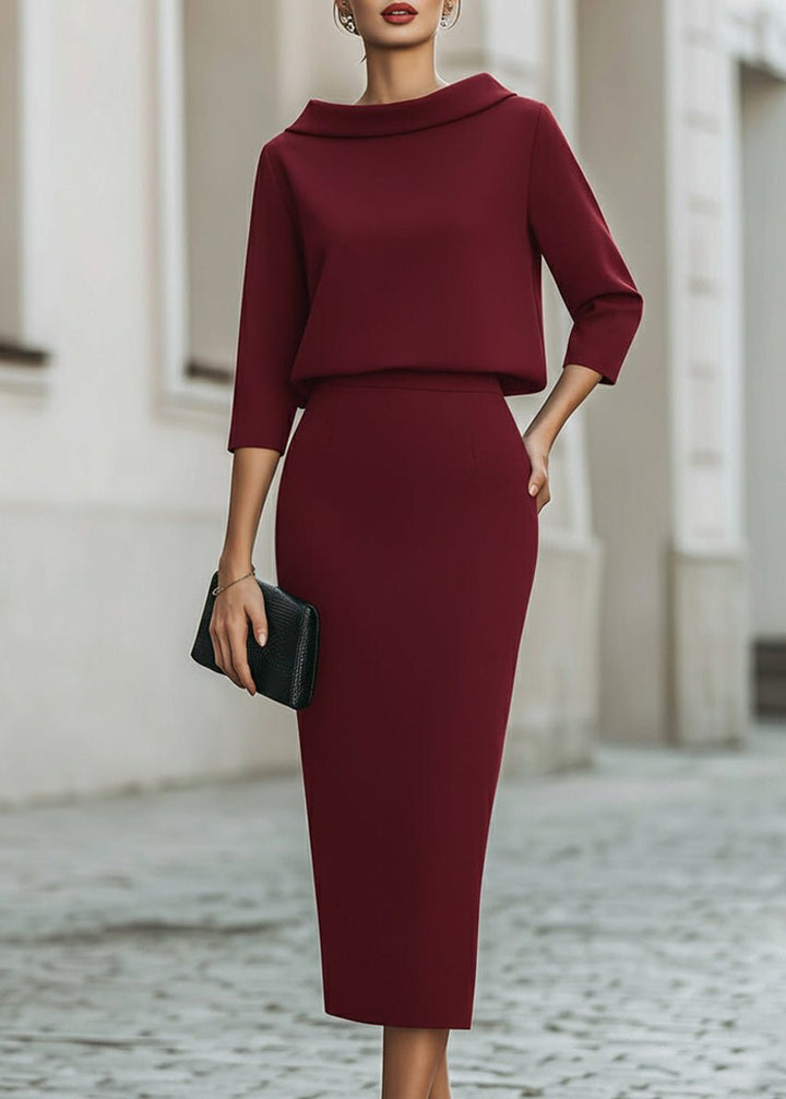 Madeline | Elegant Two-Piece Set With Boat Neck Top and Midi Skirt
