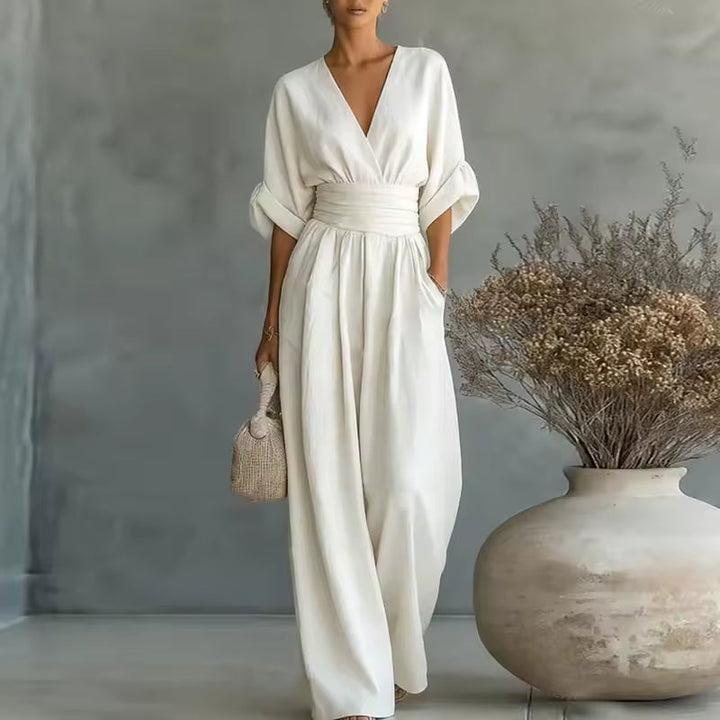 Davina | Deep V-Neck Elegant Wide-Leg Autumn Jumpsuit