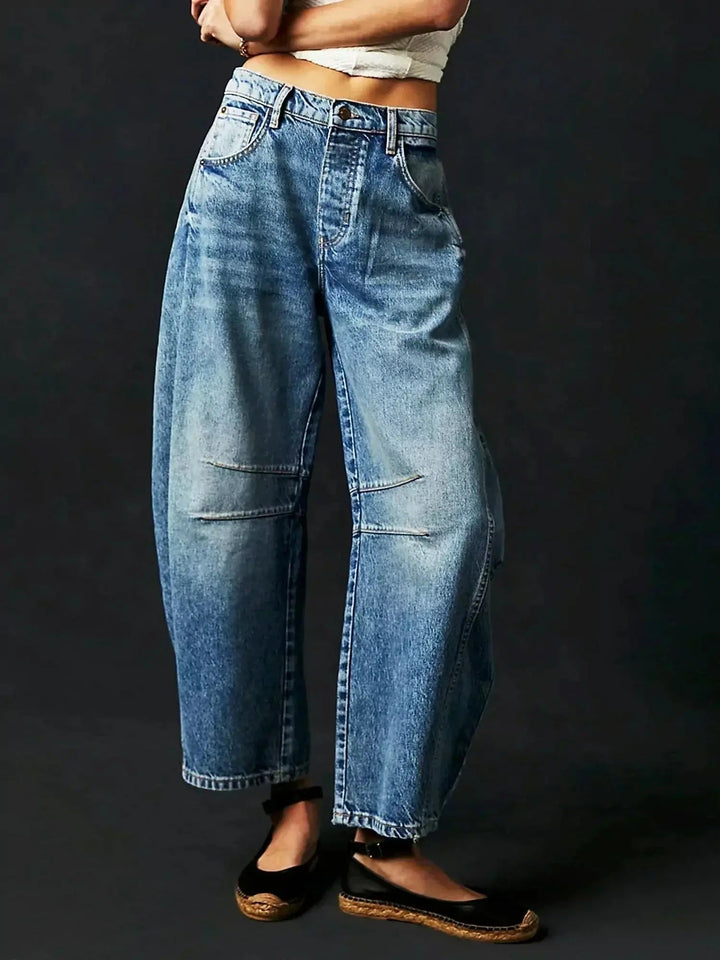 Meril | Women's Wide Leg High Waist Leopard Print Denim Pants