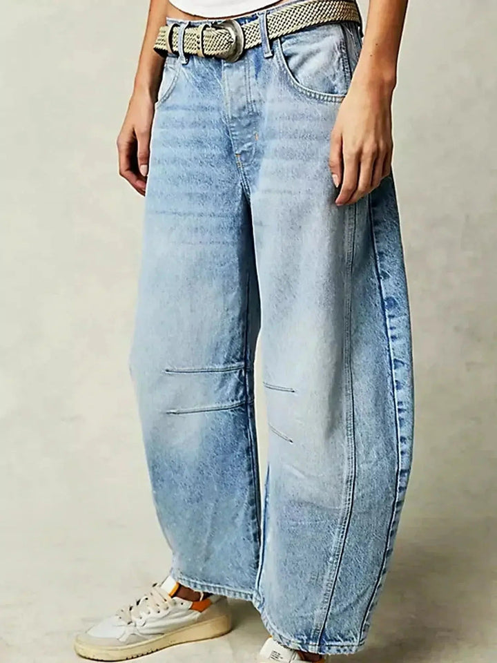 Meril | Women's Wide Leg High Waist Leopard Print Denim Pants