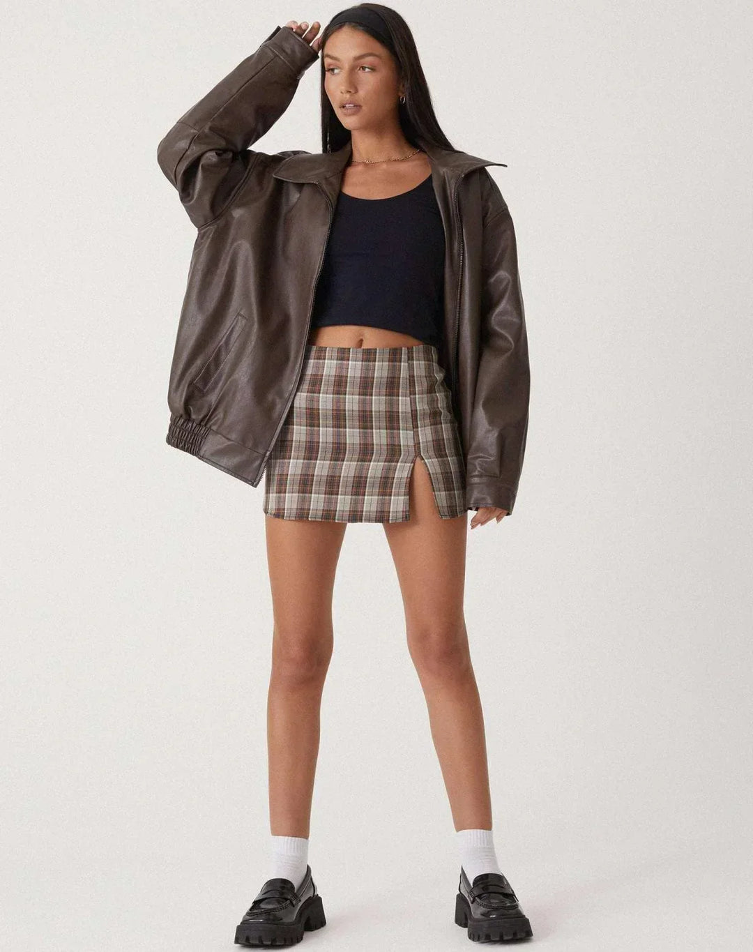 Romy | Women's Leather Jacket with Bomber Zip Front - Elasticated Waist
