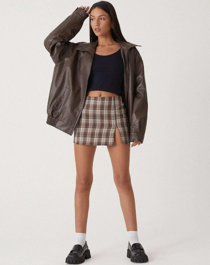 Romy | Women's Leather Jacket with Bomber Zip Front - Elasticated Waist
