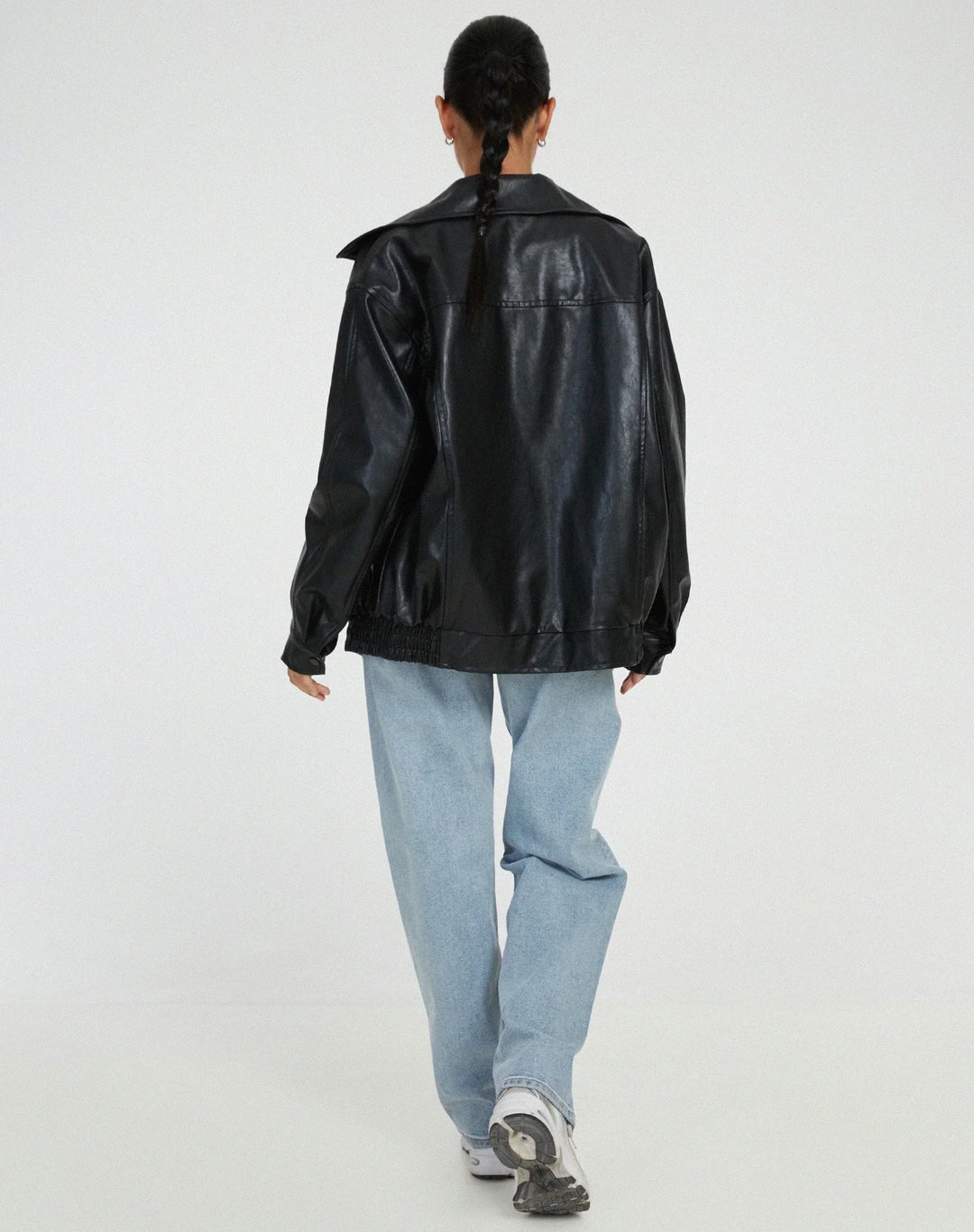 Romy | Women's Leather Jacket with Bomber Zip Front - Elasticated Waist
