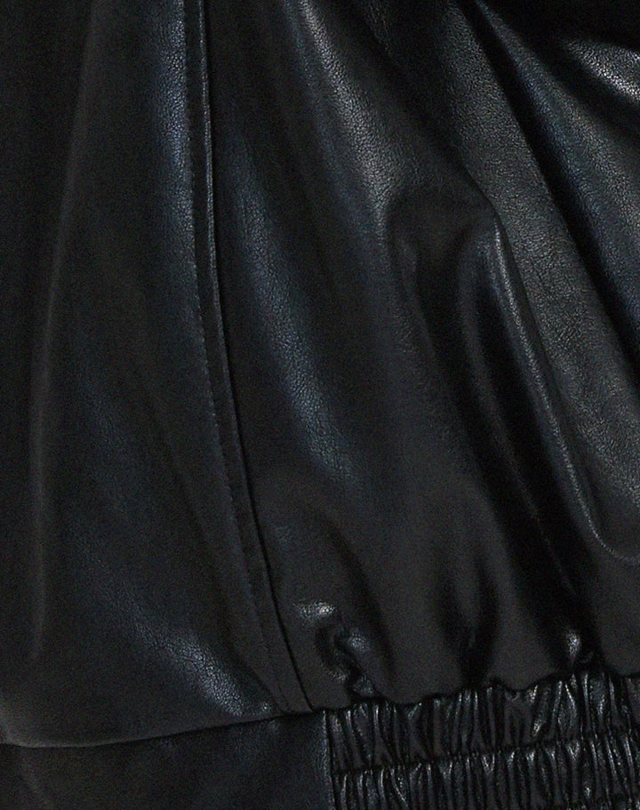 Romy | Women's Leather Jacket with Bomber Zip Front - Elasticated Waist