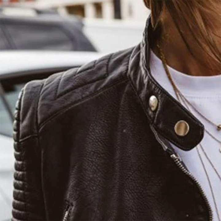 Arabella | Women's Leather Jacket with Quilted Moto Zip Front