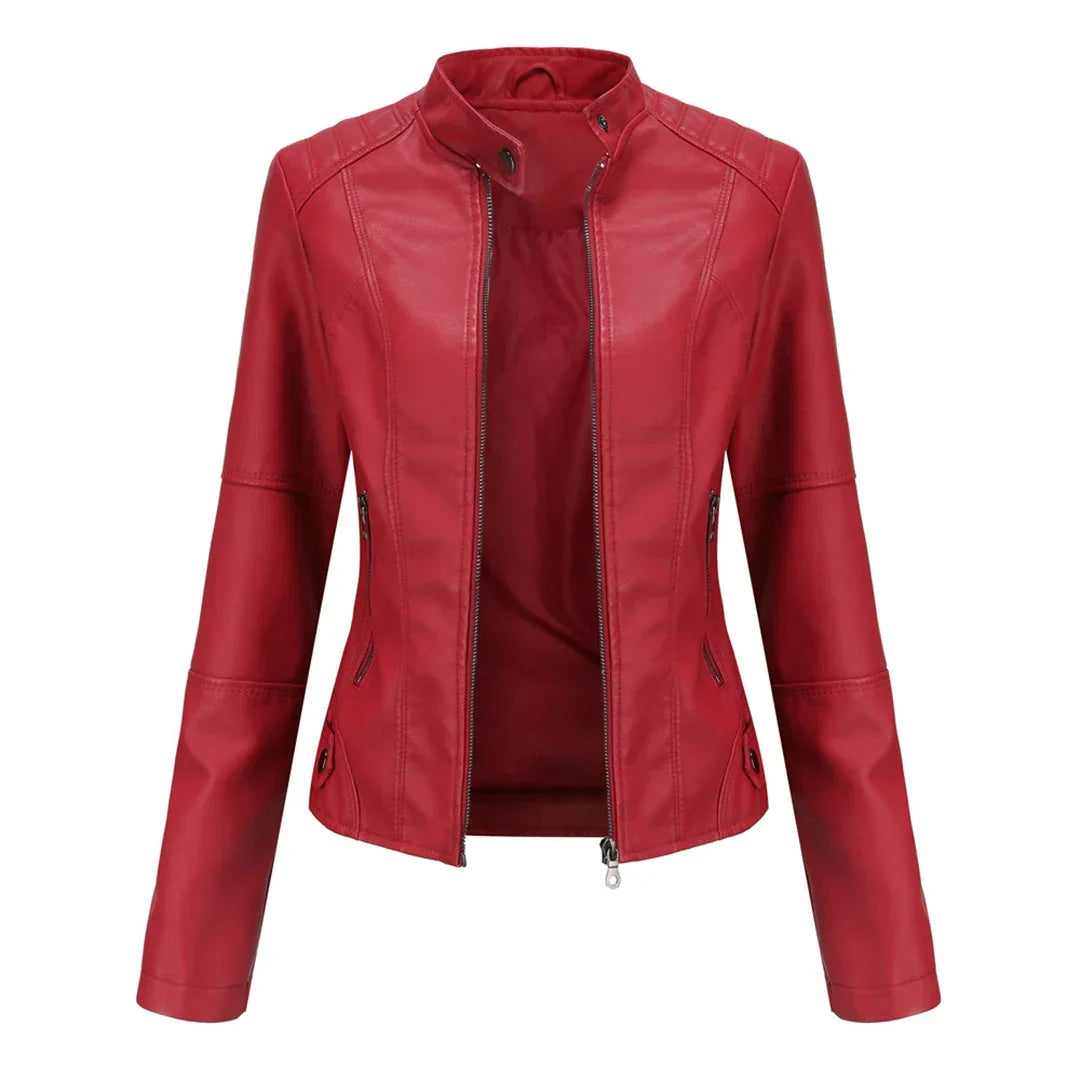 Maisy | Classic Black Leather Jacket with Zip Closure