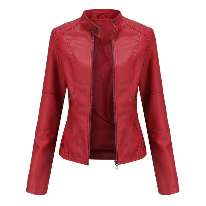 Maisy | Classic Black Leather Jacket with Zip Closure
