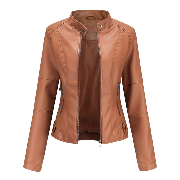 Maisy | Classic Black Leather Jacket with Zip Closure