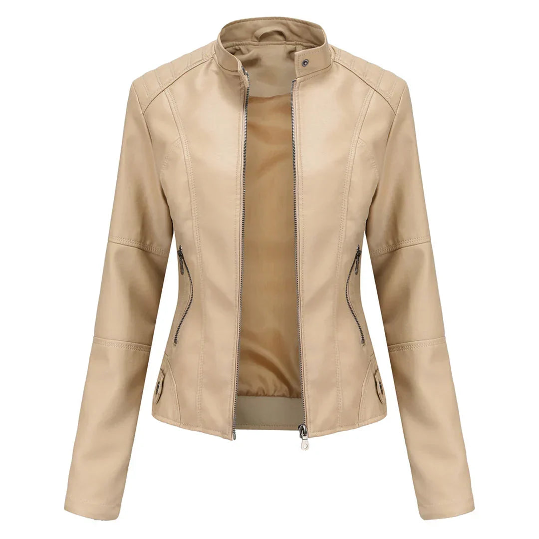 Maisy | Classic Black Leather Jacket with Zip Closure