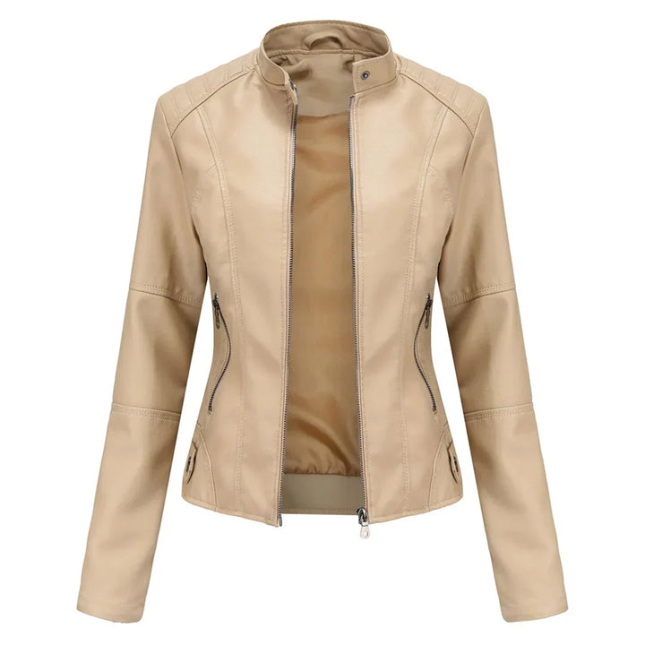 Maisy | Classic Black Leather Jacket with Zip Closure