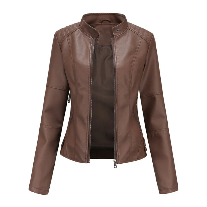 Maisy | Classic Black Leather Jacket with Zip Closure