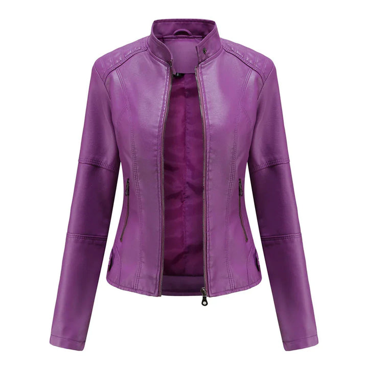 Maisy | Classic Black Leather Jacket with Zip Closure