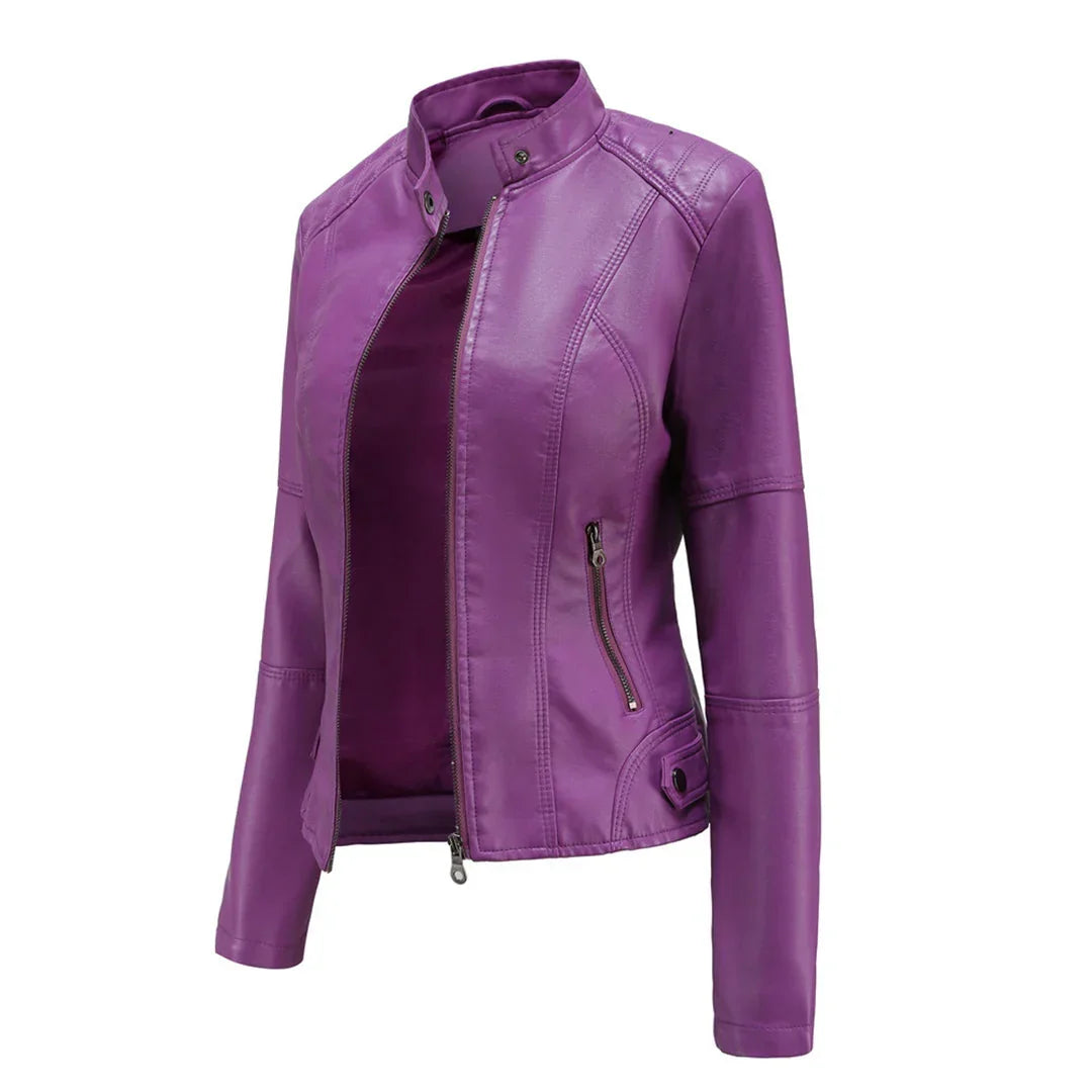 Maisy | Classic Black Leather Jacket with Zip Closure